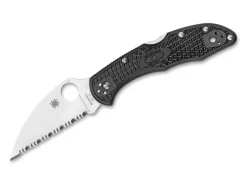Delica 4 Lightweight Flat Ground Black Wharncliffe Serrated