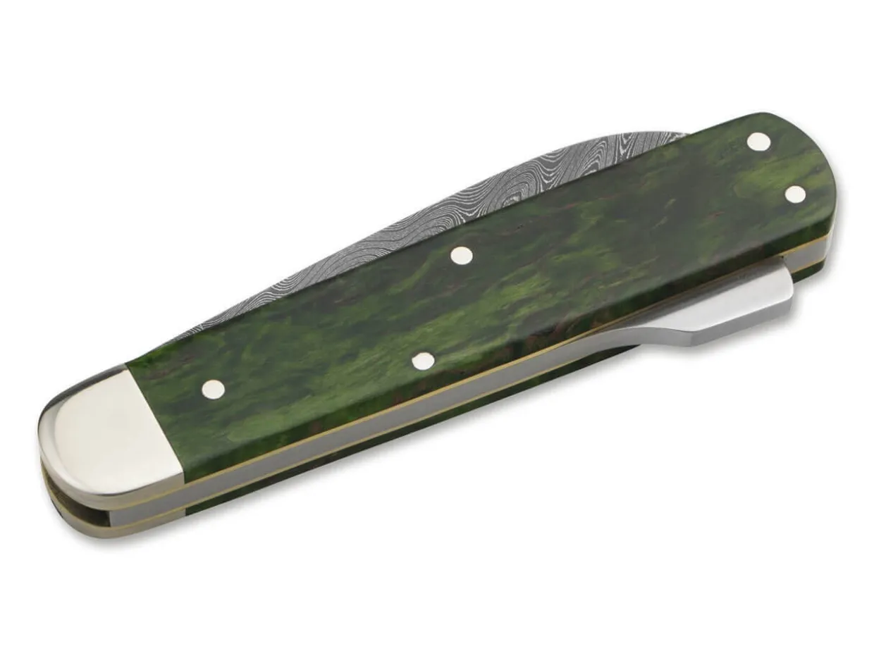 Hunters Knife Mono Damascus Curly Birch Green